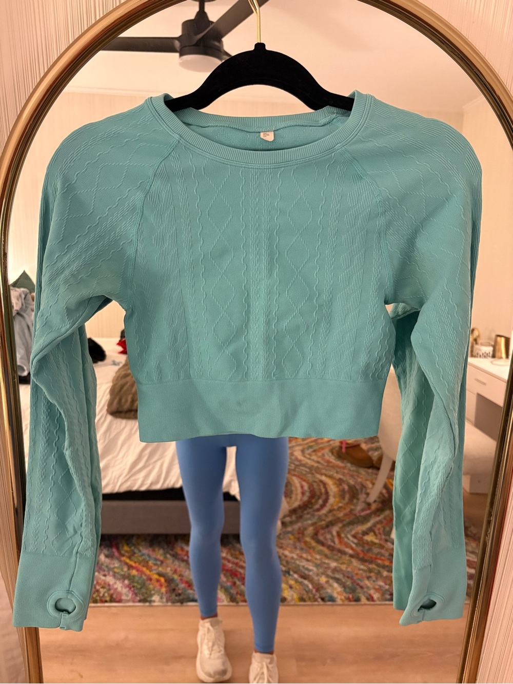 JoyLab Aqua Cropped Cable-Knit Sweatshirt